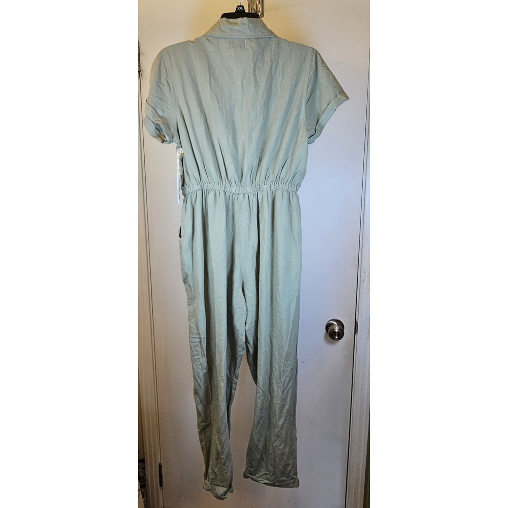 Jessica Simpson Olive Green Linen Blend Short Sleeve Button Up Jumpsuit Sz. Med. - Picture 7 of 9